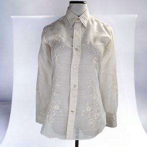 Vintage 70s Embroidered Sheer Casual Shirt Size 36 Floral Long Sleeve Italy